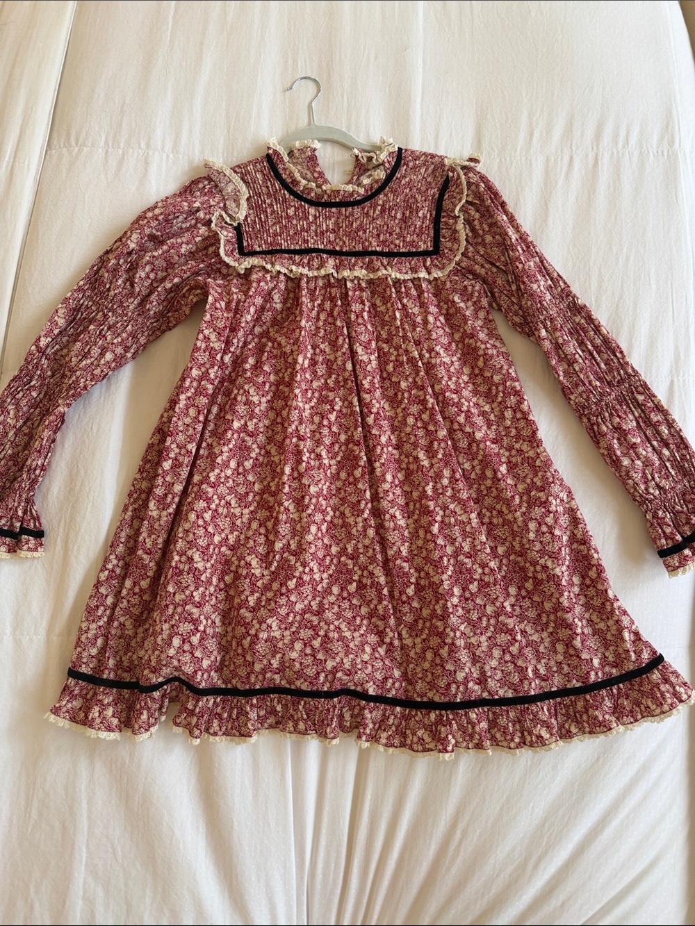 Doen Pink Floral Smocked Mini Dress with Ruffle Trim
